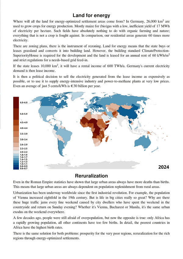 Land for energy - electricity as a lease price
If the state leases 10,000 km², then it has lease income of 600 TWh/a. Germany's current electricity demand is then rental income.
Picture 1