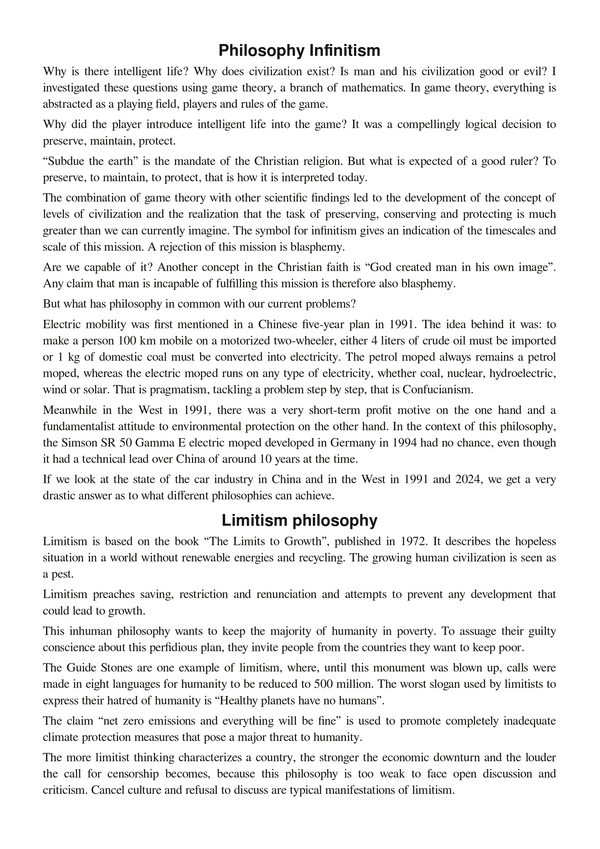 Philosophy Infinitism vs. limitism
Limitism is based on the book “The Limits to Growth“, published in 1972. It describes the hopeless situation in a world without renewable energies and recycling.
Picture 1